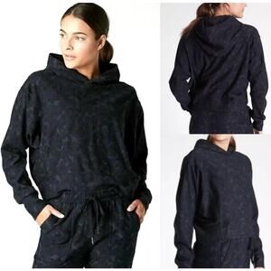 Athleta Blue‎ Camo Farallon Cropped Hoodie Medium Dolman Long Sleeve Sweatshirt